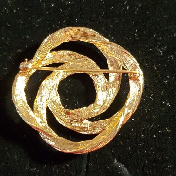 Monet Twisted Rings Love Knot Pin Brooch Circles Vintage Gold Swirls Rope 80's - Picture 3 of 6